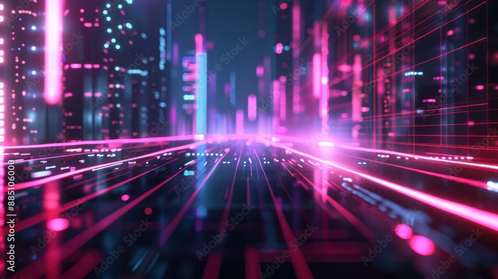 Neon Cityscape: Digital Abstract Neon Cityscape: Digital Abstract