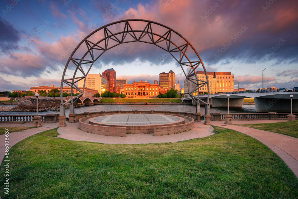 Des Moines, Iowa, USA. Cityscape image of Des Moines skyline, Iowa, USA at summer sunrise.