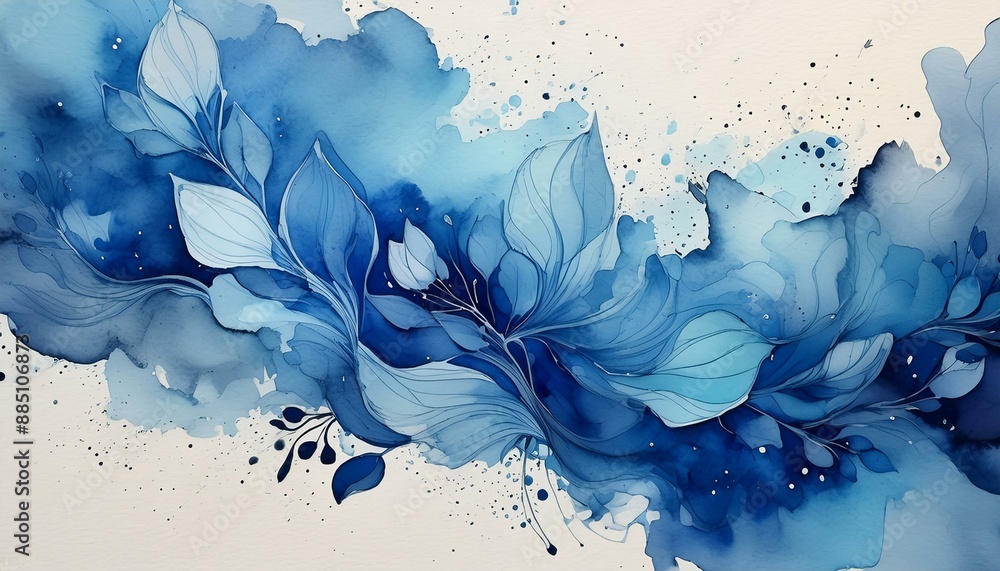 Watercolor Abstract Vibrant Splash of Artistic Blue Stains on Textured Paper Watercolor Abstract Vibrant Splash of Artistic Blue Stains on Textured Paper