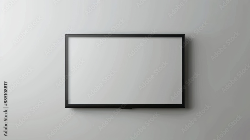 Modern Blank Flat Screen Television with Blank Screen. Mounted on Wall with White Background. Useful for Mockup Modern Blank Flat Screen Television with Blank Screen. Mounted on Wall with White Background. Useful for Mockup