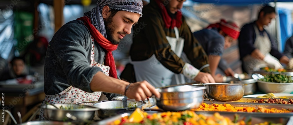 Volunteers work at a charity foundation, a refugee assistance center Volunteers work at a charity foundation, a refugee assistance center