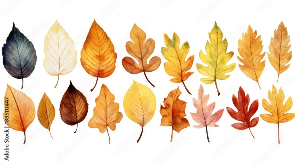 set of autumn leaves watercolor illustration set of autumn leaves watercolor illustration