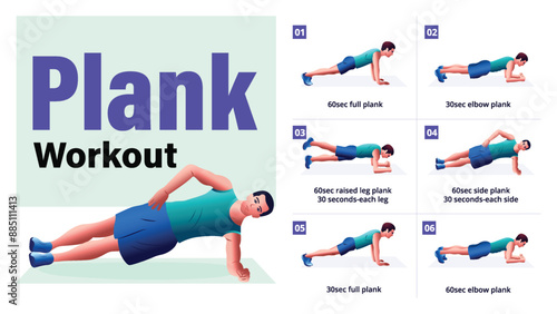 Plank Workout Complete Step-by-Step Guide for a Home Workout-Vector Design