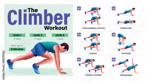 The Climber Workout Complete Step-by-Step Guide for a Home Workout-Vector Design