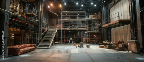 Stagehands Working Together to Move Set Pieces On Stage During Theater Production © Starkreal