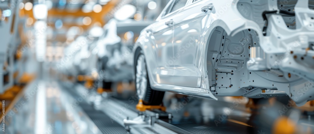 Fototapeta premium Quality Control Technicians Observing Precision in Car Wheel Production Process