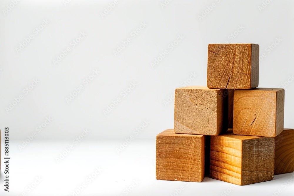 Interlocking wooden cubes stacked precariously, creating a minimalist sculpture against a stark white backdrop. Interlocking wooden cubes stacked precariously, creating a minimalist sculpture against a stark white backdrop.