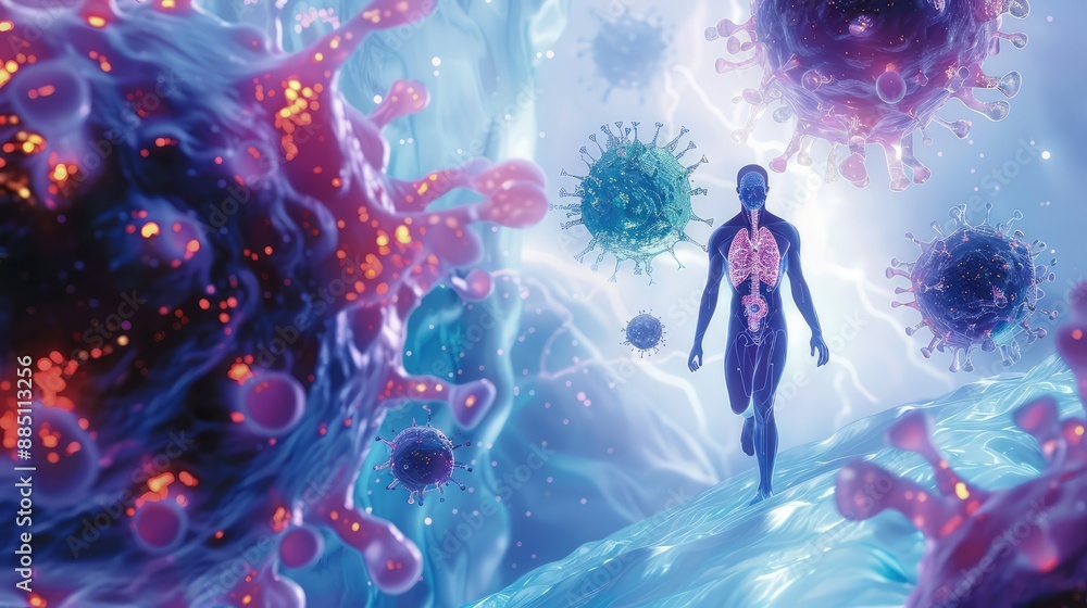 Obraz premium Unicellular bacteria, - illustration of the concept of the beginning of life on Earth