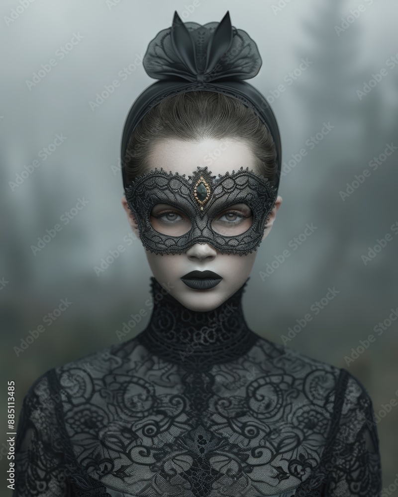 Mystical Gothic Portrait Enigmatic Woman in Ornate Mask and Intricate Jewelry Captivating Eyes and Braided Hair Amidst a Foggy Forested Background Evoking Dark Fantasy and Ethereal Beauty Brainstormin Mystical Gothic Portrait Enigmatic Woman in Ornate Mask and Intricate Jewelry Captivating Eyes and Braided Hair Amidst a Foggy Forested Background Evoking Dark Fantasy and Ethereal Beauty Brainstormin