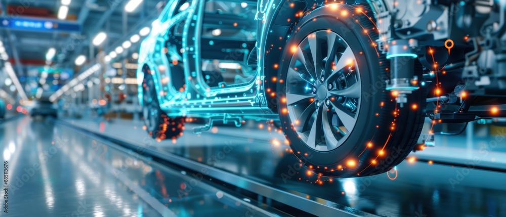 Fototapeta premium Precision Inspection of Car Wheels Using High-Tech Sensors