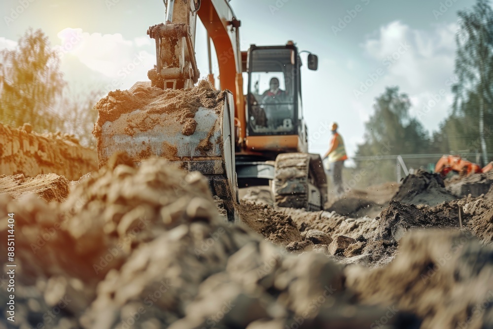 Close-Up of Crawler Backhoe on Soil. Beautiful simple AI generated image in 4K, unique. Close-Up of Crawler Backhoe on Soil. Beautiful simple AI generated image in 4K, unique.