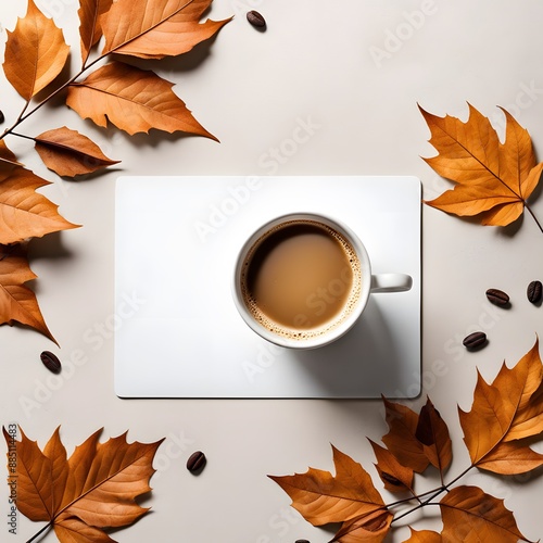 A cup of coffee with leaves