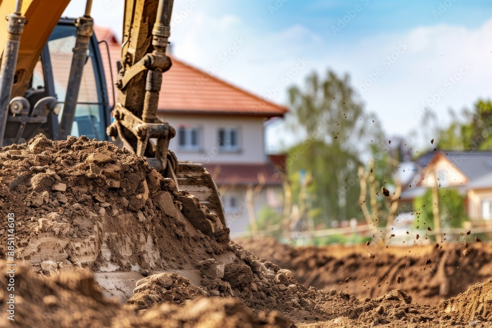 Obraz premium Close-Up of Crawler Backhoe on Soil. Beautiful simple AI generated image in 4K, unique.