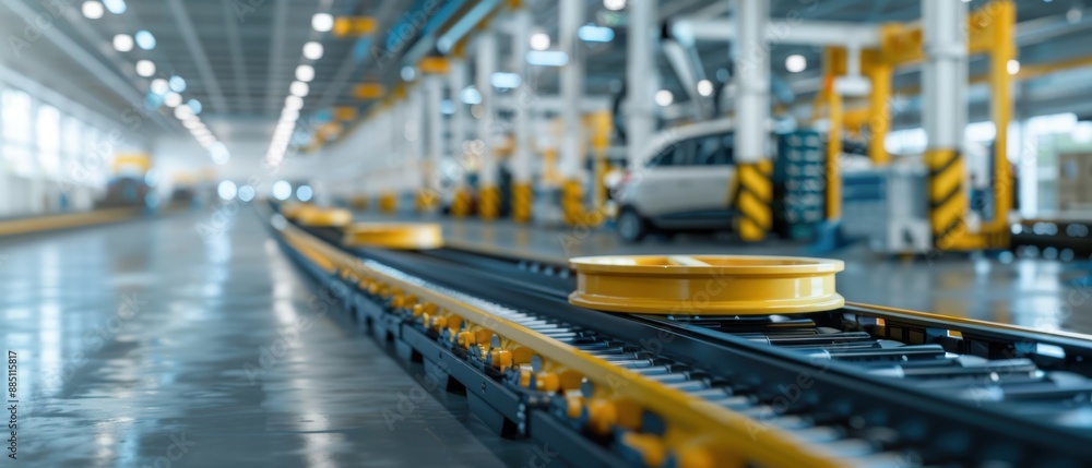 Efficient Automated Conveyor Systems Moving Car Wheels in Factory Setting Efficient Automated Conveyor Systems Moving Car Wheels in Factory Setting
