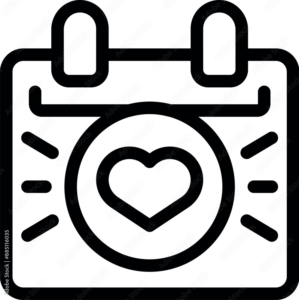 Simple calendar icon featuring a prominent heart, symbolizing an important date Simple calendar icon featuring a prominent heart, symbolizing an important date