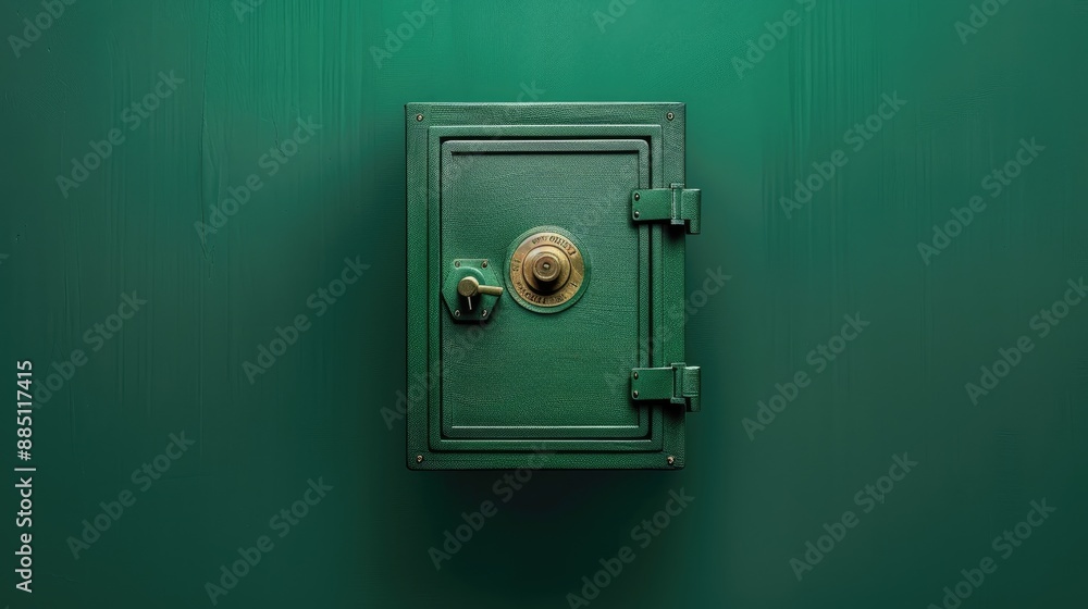 Green safe with a gold knob and a gold circle in the middle. Green safe with a gold knob and a gold circle in the middle.