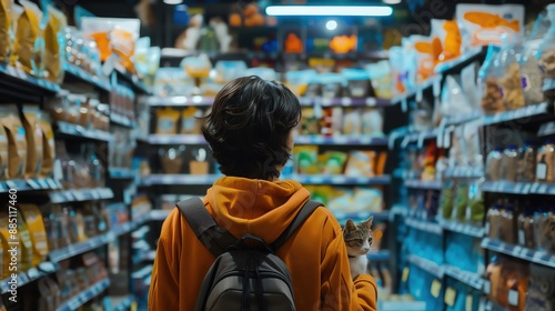 A person buying pet food in a pet store