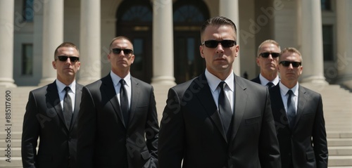 Professional Executive Protection Team Guarding Government Building for High-Level Security Strategy