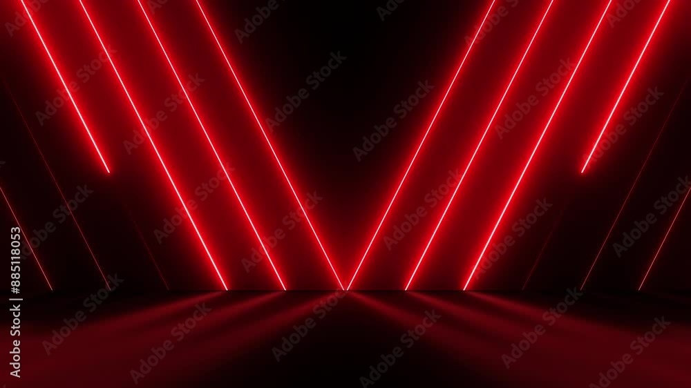 Bright neon red stripes abstract 3d motion background. Seamless looping animation. 4K footage