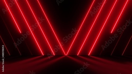Bright neon red stripes abstract 3d motion background. Seamless looping animation. 4K footage