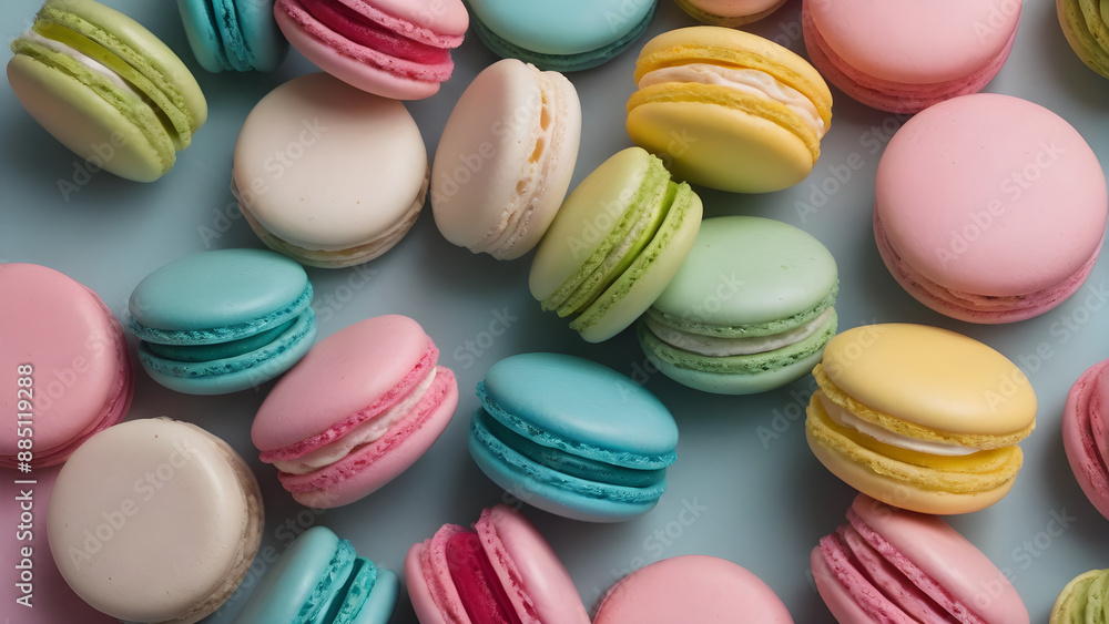 Obraz premium Colorful and sweet dessert macaron on white background