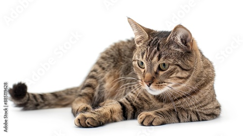 Wallpaper Mural A cat sitting with its tail wrapped around its paws, isolated on a white background Torontodigital.ca