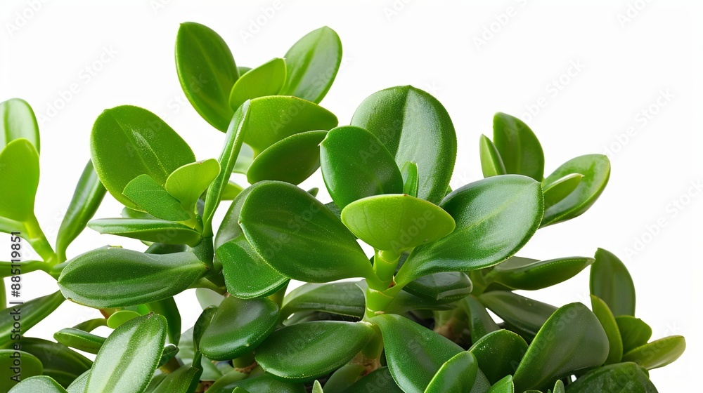 A jade plant with plump, green leaves isolated on a white background A jade plant with plump, green leaves isolated on a white background