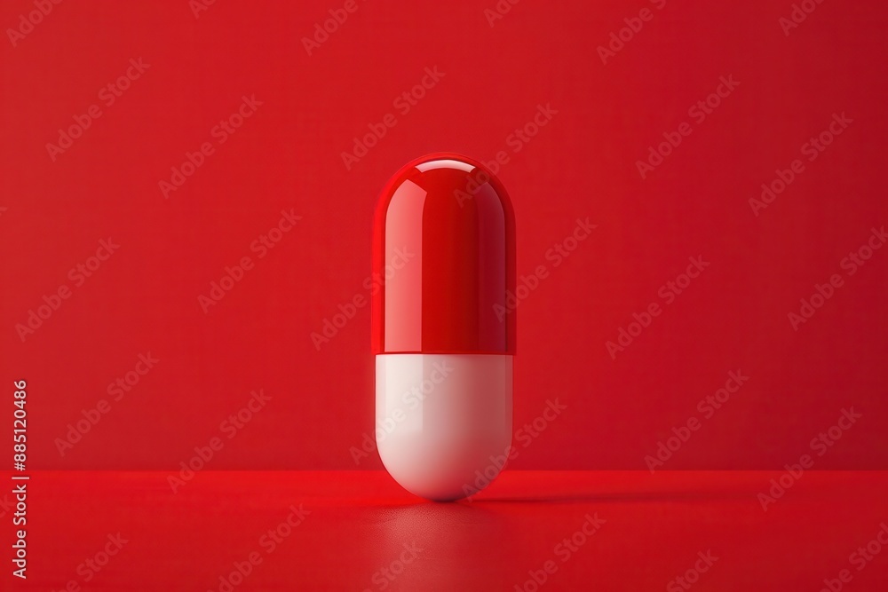 minimalist composition featuring a single red and white capsule against a vibrant red background clean lines and high contrast create a striking pharmaceutical visual minimalist composition featuring a single red and white capsule against a vibrant red background clean lines and high contrast create a striking pharmaceutical visual