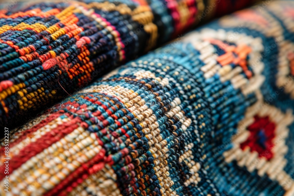 A detailed, close-up shot of a modern Persian rug texture, showcasing the intricate woven patterns and vibrant colors A detailed, close-up shot of a modern Persian rug texture, showcasing the intricate woven patterns and vibrant colors
