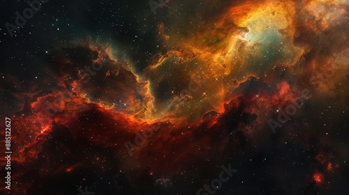Сolorful nebula, with swirling clouds of gas © NendeR