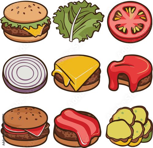 fast food icons set