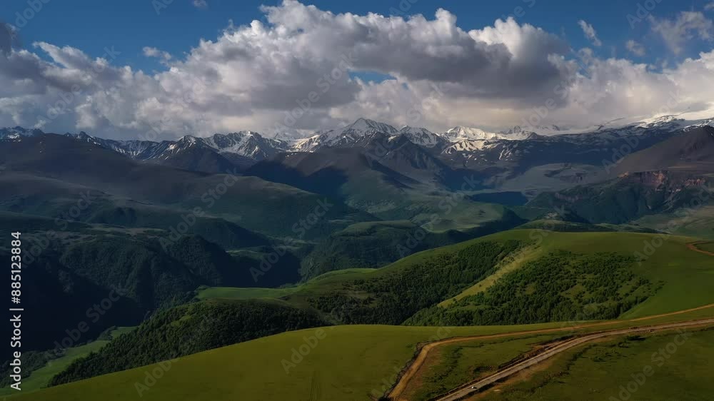 Elbrus Region. Flying over a highland plateau. Beautiful landscape of nature. Elbrus Region. Flying over a highland plateau. Beautiful landscape of nature.