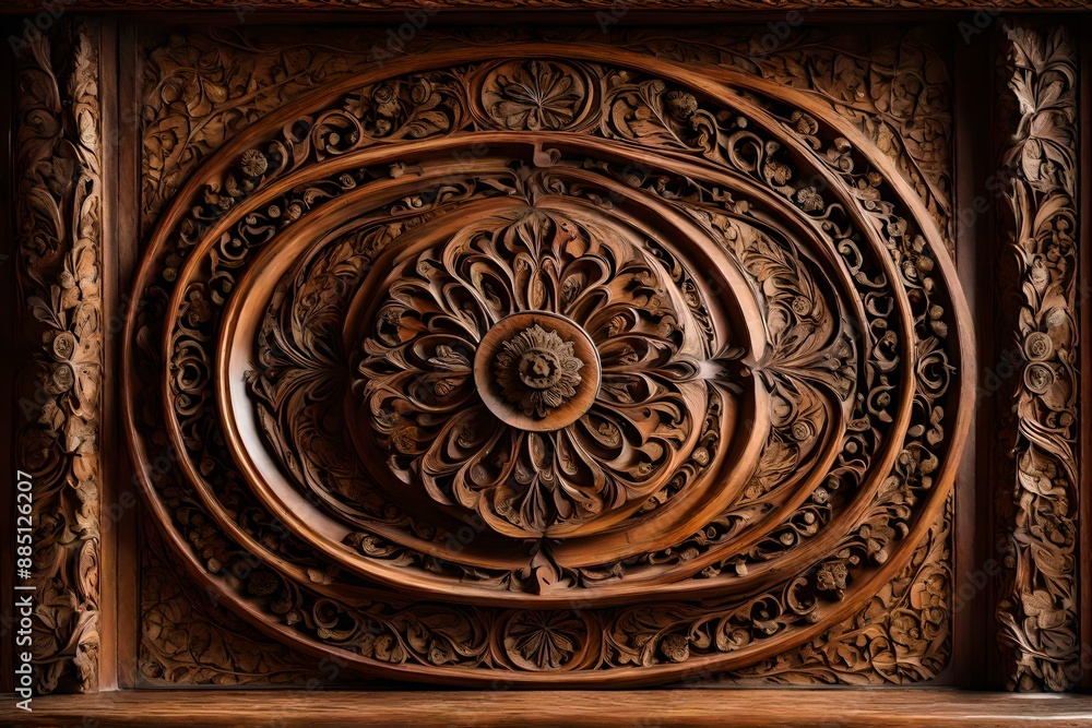 Obraz premium Antique wooden table with beautiful carving on the white background
