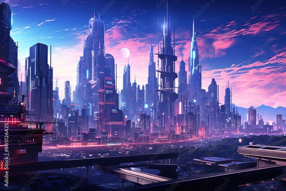 Dystopian city architecture metropolis landscape. Dystopian city architecture metropolis landscape.