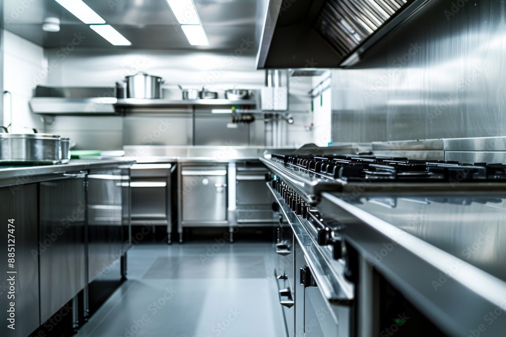 A high-angle perspective of a minimalist kitchen featuring stainless steel appliances and clean lines A high-angle perspective of a minimalist kitchen featuring stainless steel appliances and clean lines