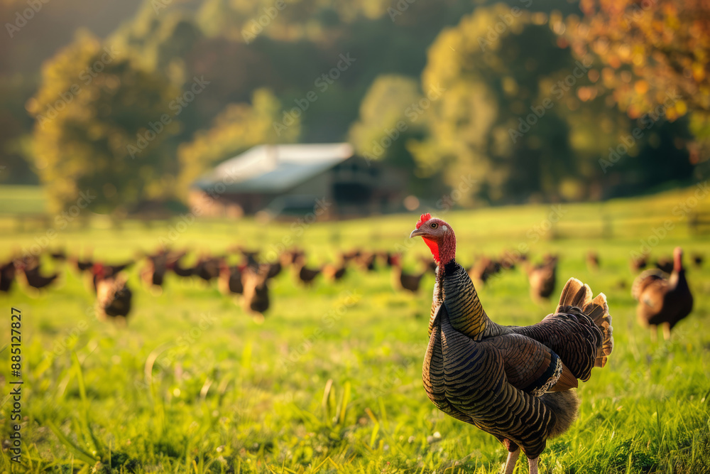 Fototapeta premium Turkey standing in a vibrant field