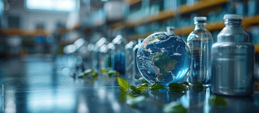 Globe on a Laboratory Table with Glass Bottles Globe on a Laboratory Table with Glass Bottles