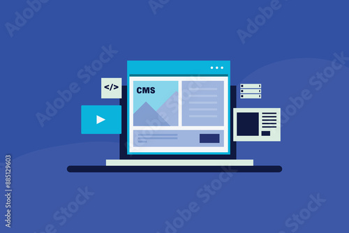 CMS, Content management system, Add, edit, content, Update new content, Website and blog CMS technology. Vector illustration banner.