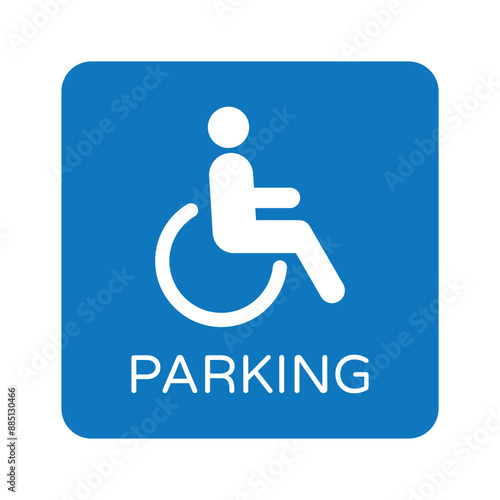 Disabled Handicap Flat Vector Icon. Wheelchair Sign on Blue Square Shape Background. Reserved Parking Symbol.