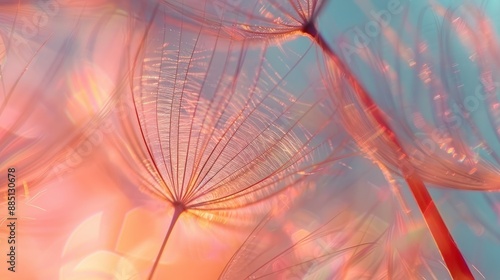 Abstract blurred nature background dandelion seeds parachute. Bokeh pattern. photo