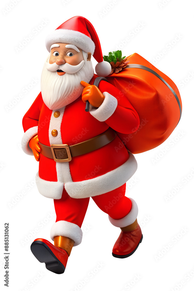 Santa Claus with a bag of gifts on his shoulders on a transparent background Santa Claus with a bag of gifts on his shoulders on a transparent background