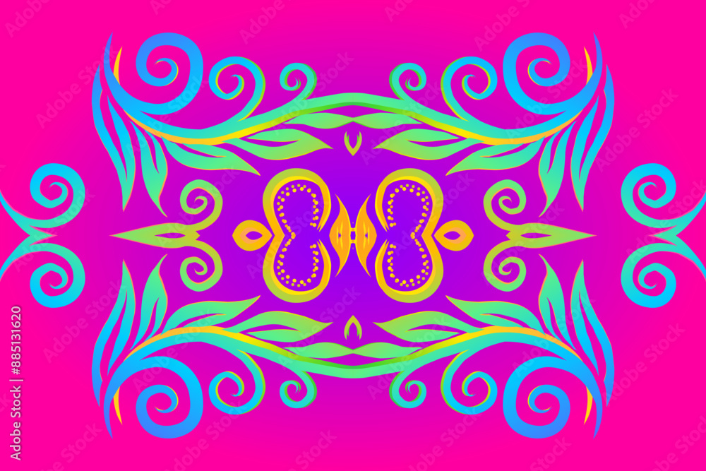 Beautiful colourful flowers and leaf line art pattern of indonesian culture traditional batik Beautiful colourful flowers and leaf line art pattern of indonesian culture traditional batik