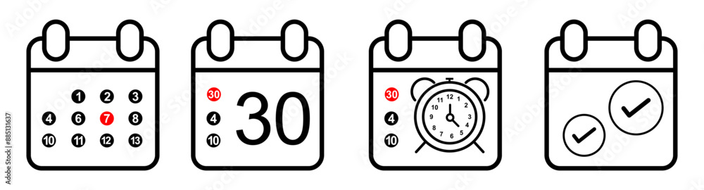 Time, date icon concept editable stroke outline icons set isolated on white background flat vector illustration. Pixel perfect Time, date icon concept editable stroke outline icons set isolated on white background flat vector illustration. Pixel perfect