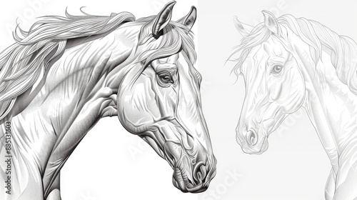 Realistic detailed lines of horse head photo