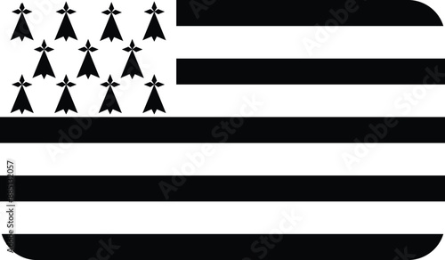 Flag of Brittany region with rounded edges. Vector image, flag icon.