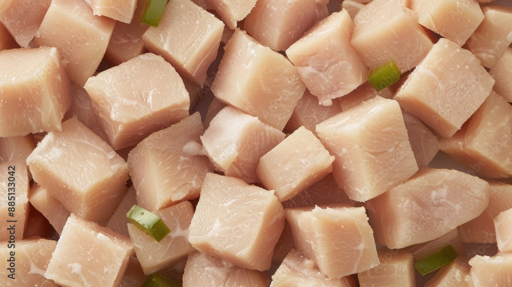 A Symphony of Cubes: Raw Chicken Diced for Culinary Creativity A Symphony of Cubes: Raw Chicken Diced for Culinary Creativity