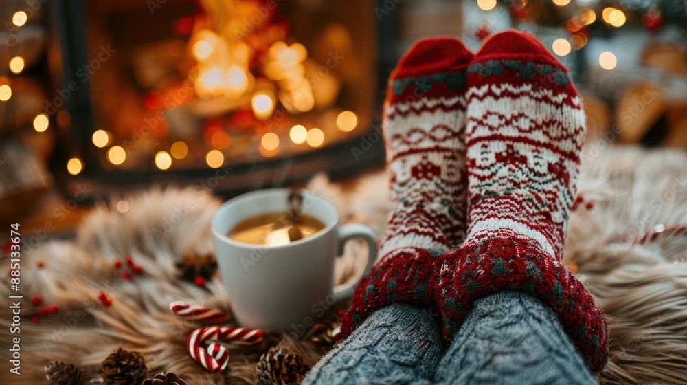 custom made wallpaper toronto digitalWoolen socks by the Christmas fireplace