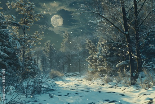 Snowy forest at the winter