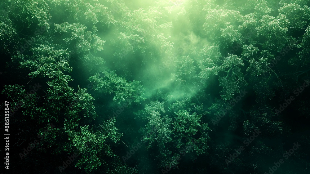 Fototapeta premium Green canopy forest with morning mist