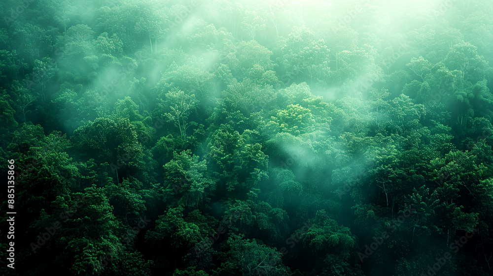 Green canopy swathed in morning mist Green canopy swathed in morning mist
